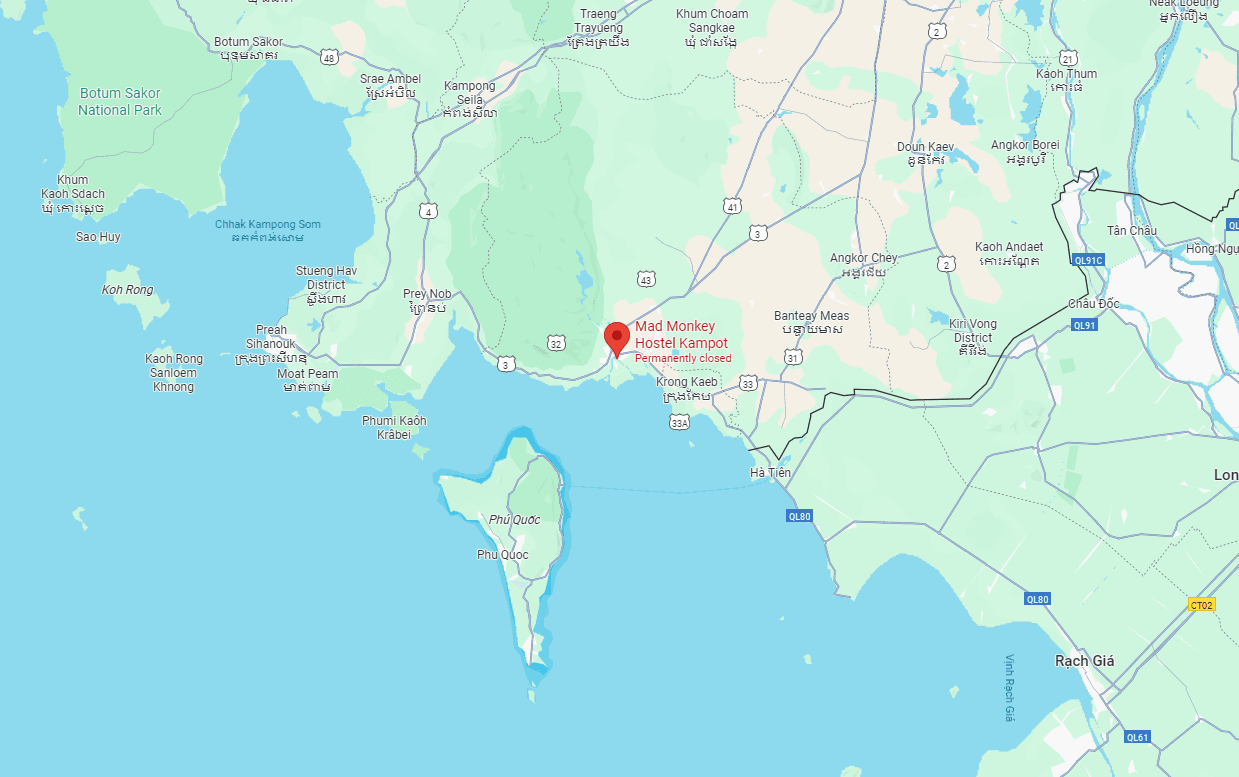 J52M+873, Riverside Road, Kampot, Cambodia