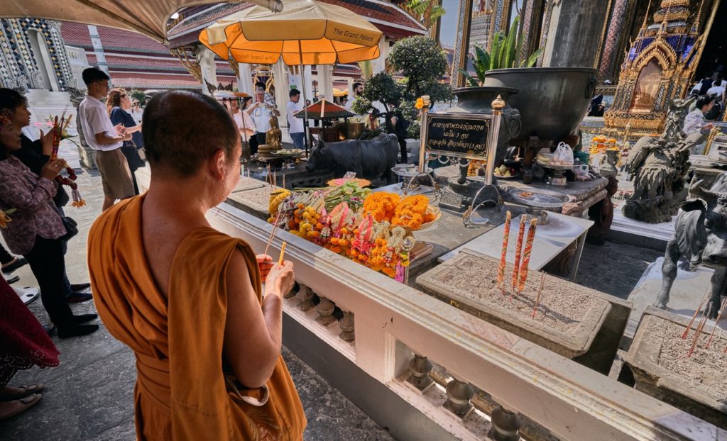 A monk at a temple in Thailand
