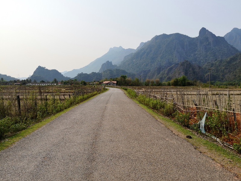 Roads with karst mountain views in Vang Vieng, Laos, 